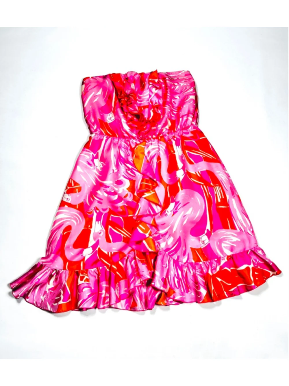 Lilly Pulitzer Womens Dress Strapless Cover Up Size 4 Pink Orange Flamingo Print - Picture 6 of 9